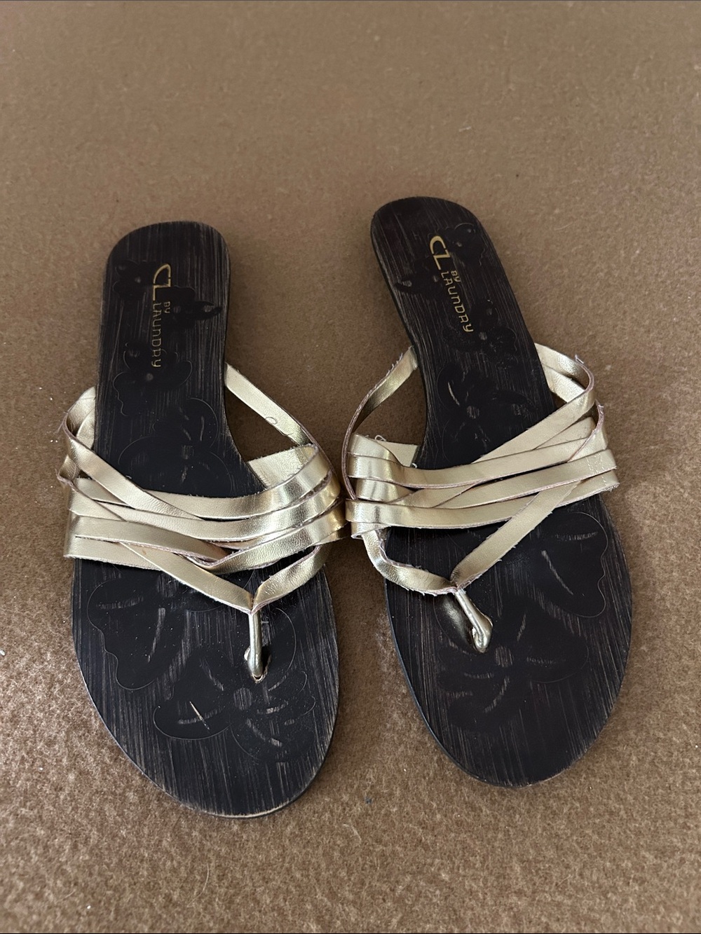 CL by Laundry Metallic Gold Strappy Wrap Sandals